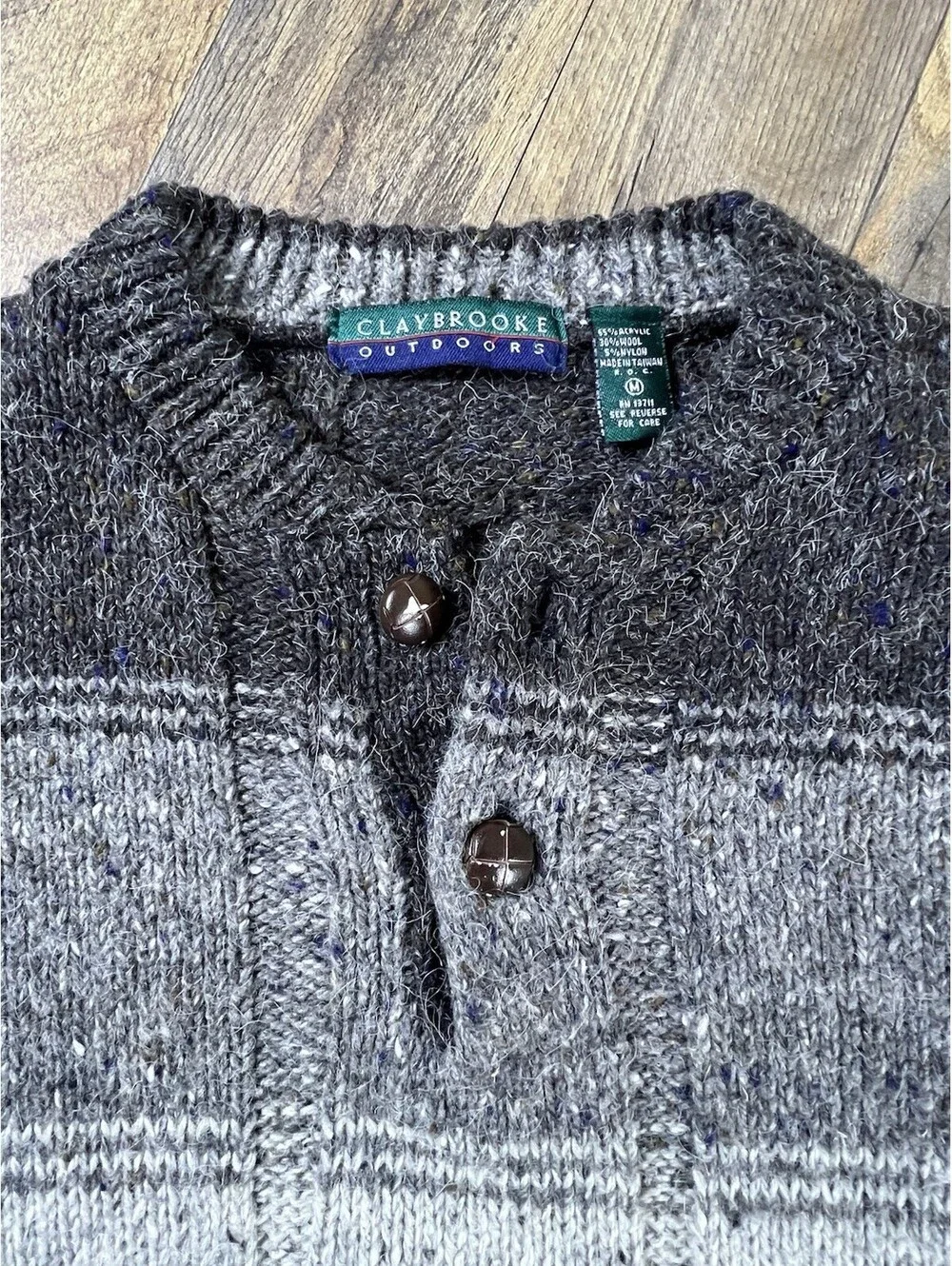VTG Sweater Mens M Striped Button Neck Fisherman Wool Blend Heavy 90’s Grandpa